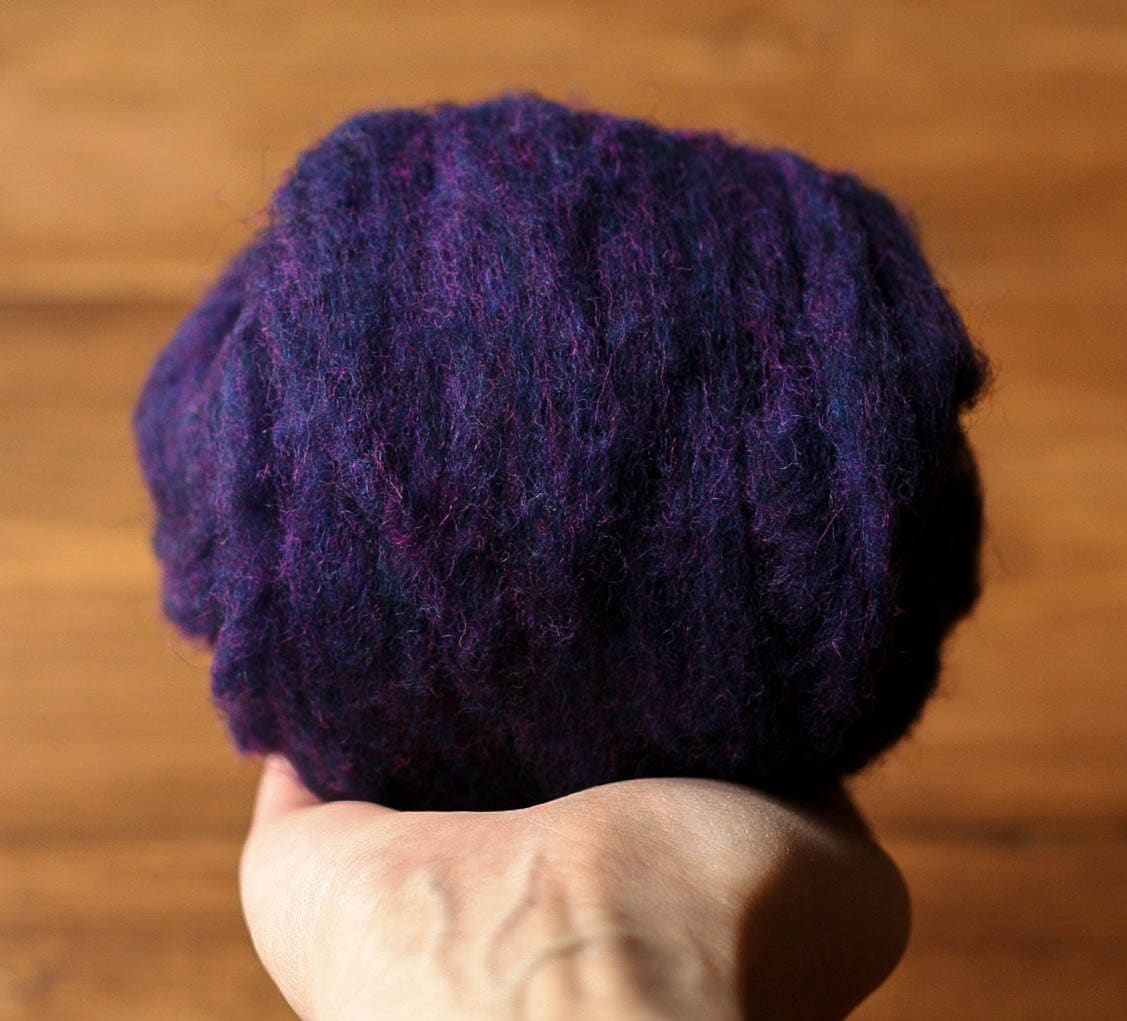 Needle Felting Wool in Aubergine, Eggplant, Dark Purple, Wool Batting, Batts, Wet Felting, Spinning, Dyed Felting Wool, Fiber Art Supplies