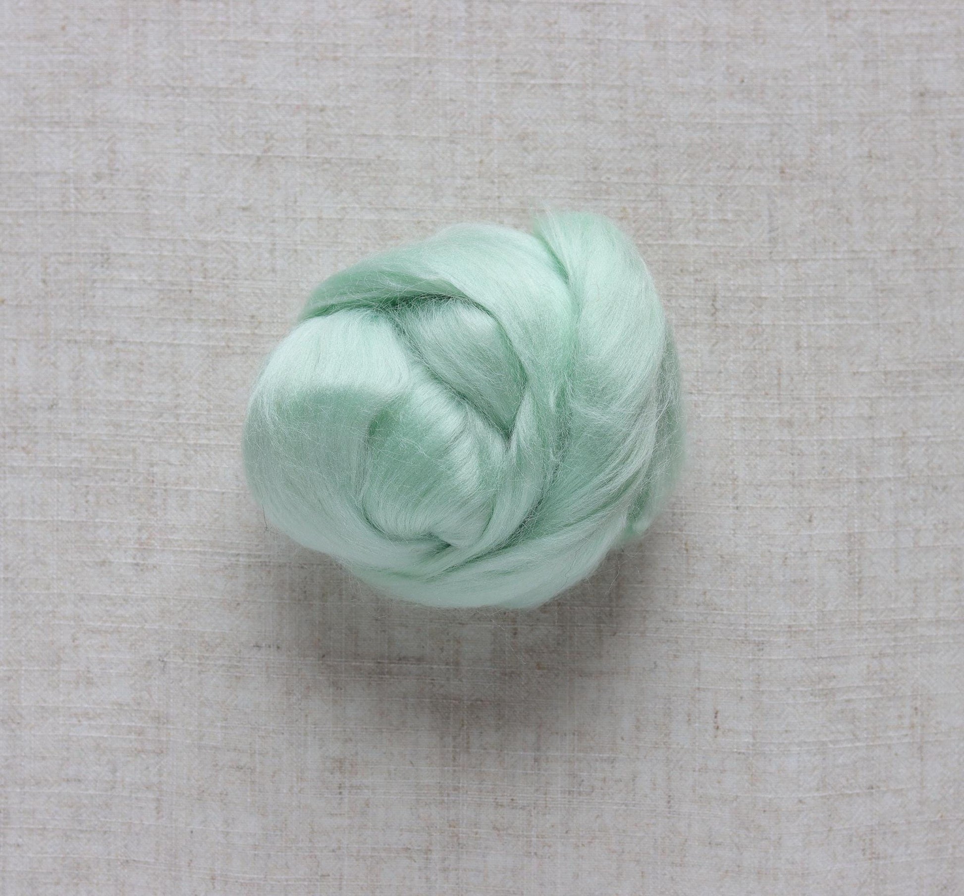 Lily of the Valley Green Viscose Roving for Wet Felting, Needle Felting, and Spinning - 1 oz.