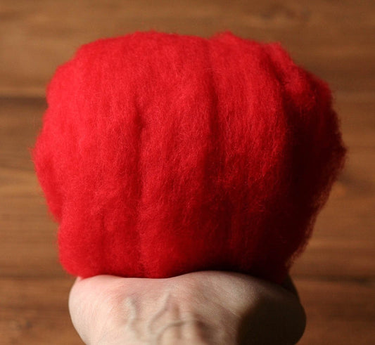 Scarlet Red Wool Batting for Needle Felting, Wet Felting, Spinning - 1 oz.