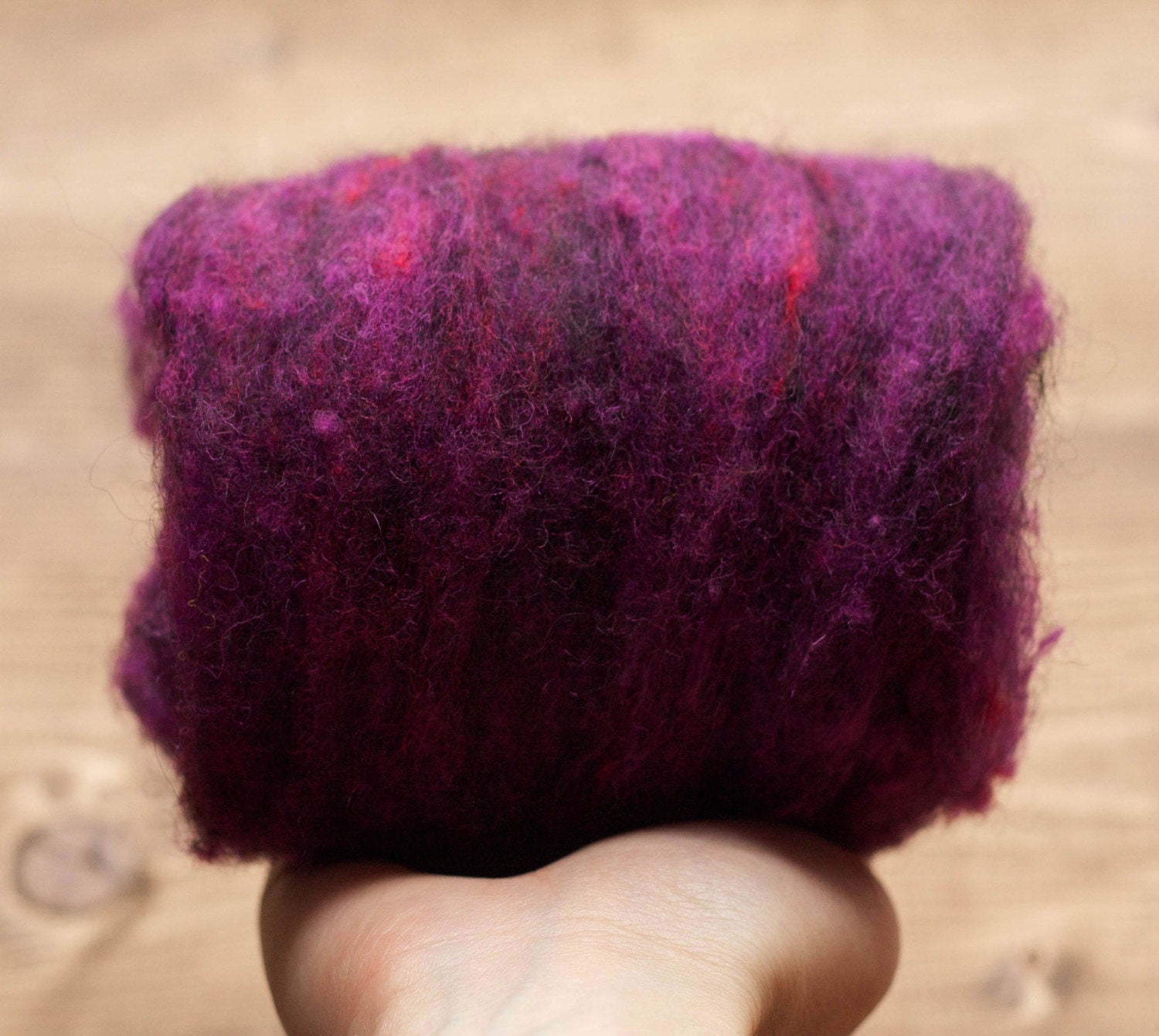 Plum Carded Wool Batting for Needle Felting, Wet Felting, Spinning - 1 oz.