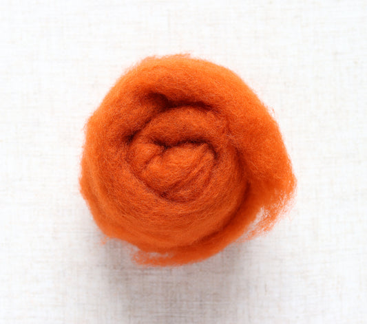 Pumpkin Orange Carded Maori Wool Batting for Needle Felting and Wet Felting - 1 oz.