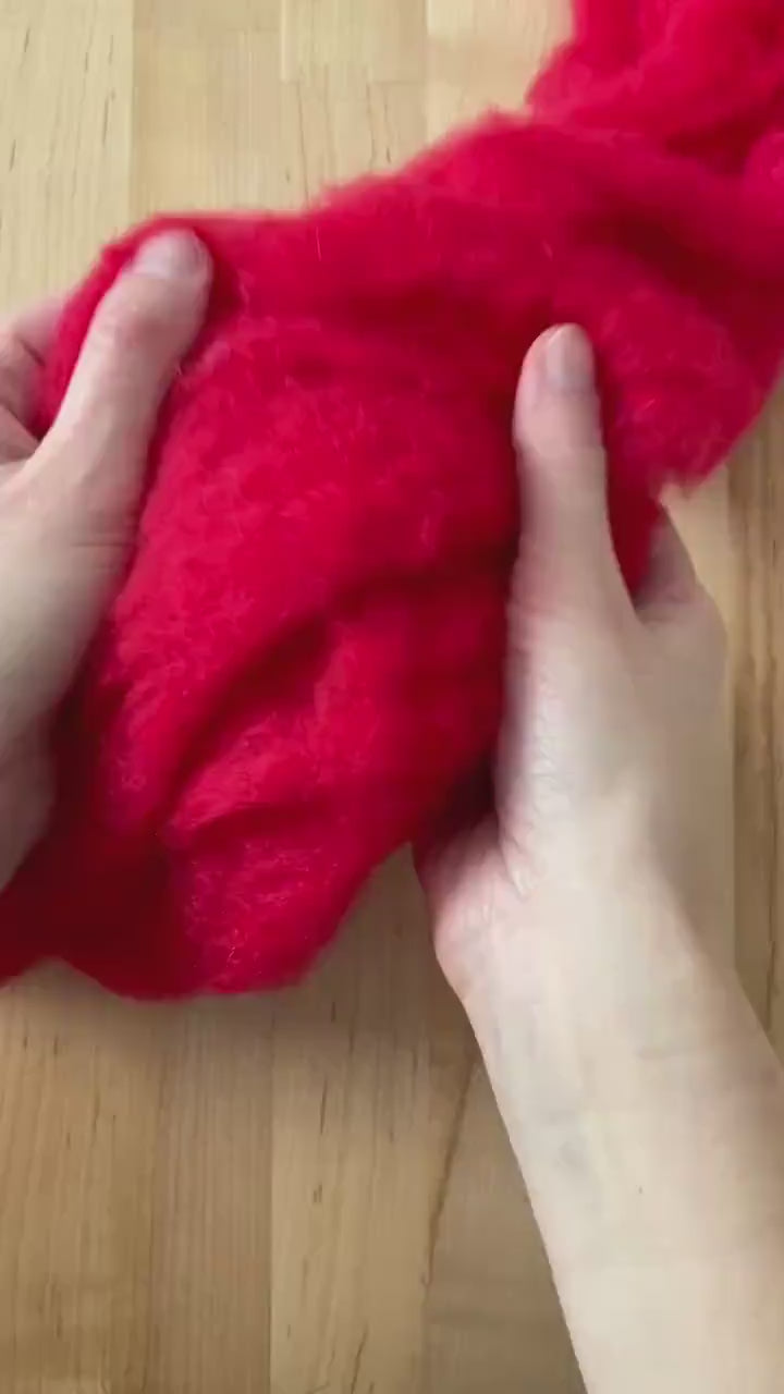 Needle Felting Wool Batting, Classic Red, Batts, Wet Felting, Spinning, Dyed Felting Wool, Holly Red, Christmas Red, Fiber Art Supplies