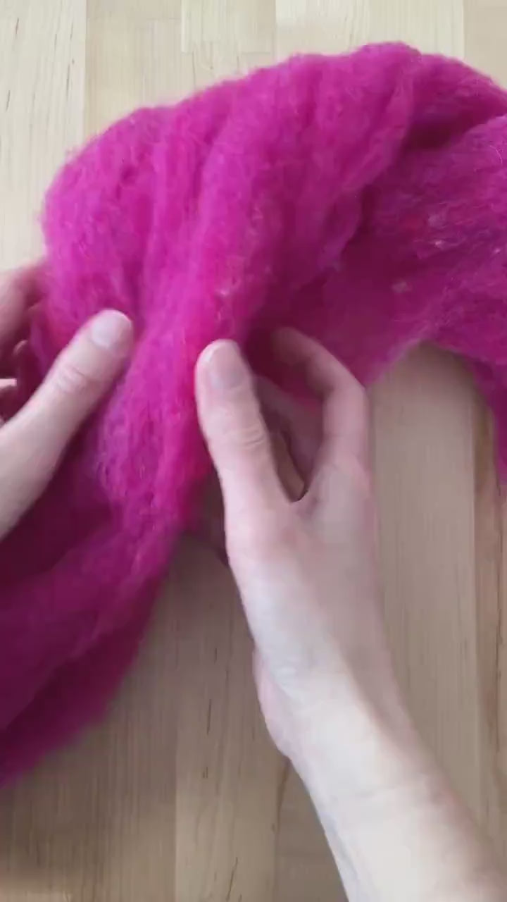 Raspberry Needle Felting Wool, Wool Batting, Batts, Wet Felting, Spinning, Dyed Felting Wool, Fuchsia, Berry, Fiber Art Supplies