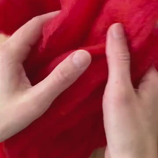 Scarlet Red Wool Batting for Needle Felting, Wet Felting, Spinning - 1 oz.
