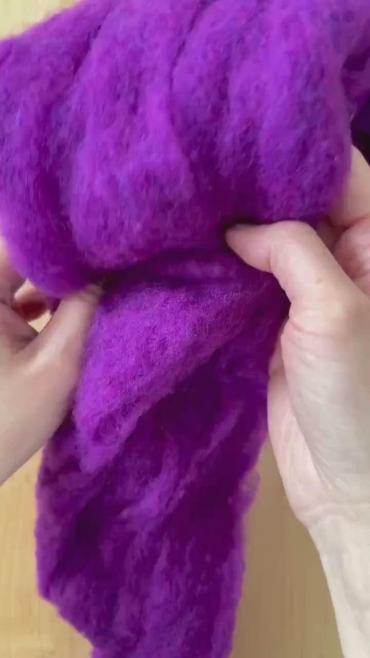 Purple Wool Batting for Needle Felting, Wet Felting, Spinning, Weaving - 1 oz.