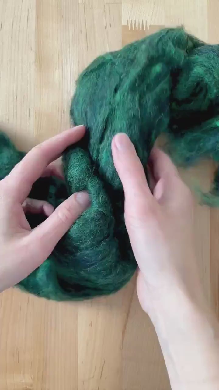 Needle Felting Wool Batting, Evergreen, Forest Green, Batts, Wet Felting, Spinning, Weaving, Dyed Felting Wool, Crafting, Fiber Art Supplies