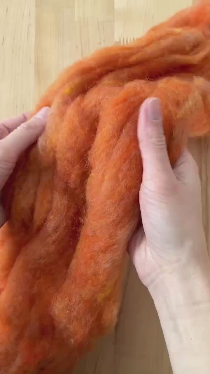 Harvest Moon Orange Carded Wool Batting for Needle Felting, Wet Felting, Spinning - 1 oz.