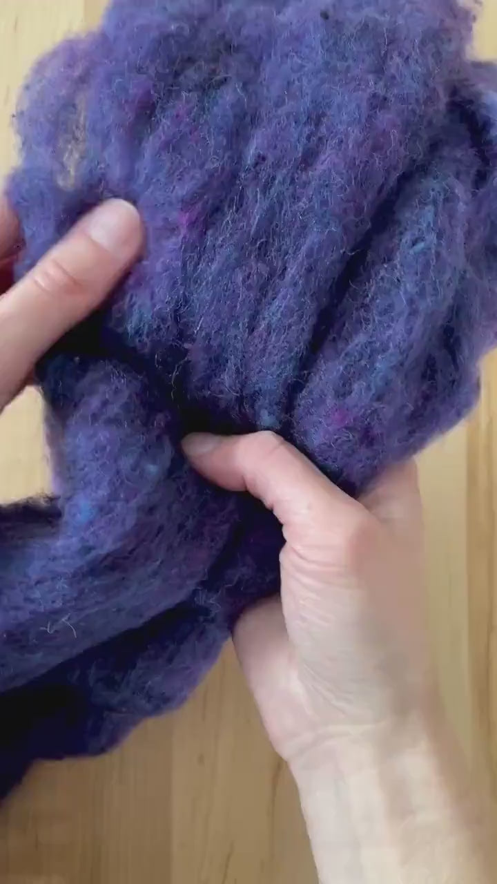 Blue Hyacinth Needle Felting Wool, Wool Batting, Batts, Wet Felting, Spinning, Dyed Felting Wool, Blue Violet, Dark Blue, Fiber Art Supplies